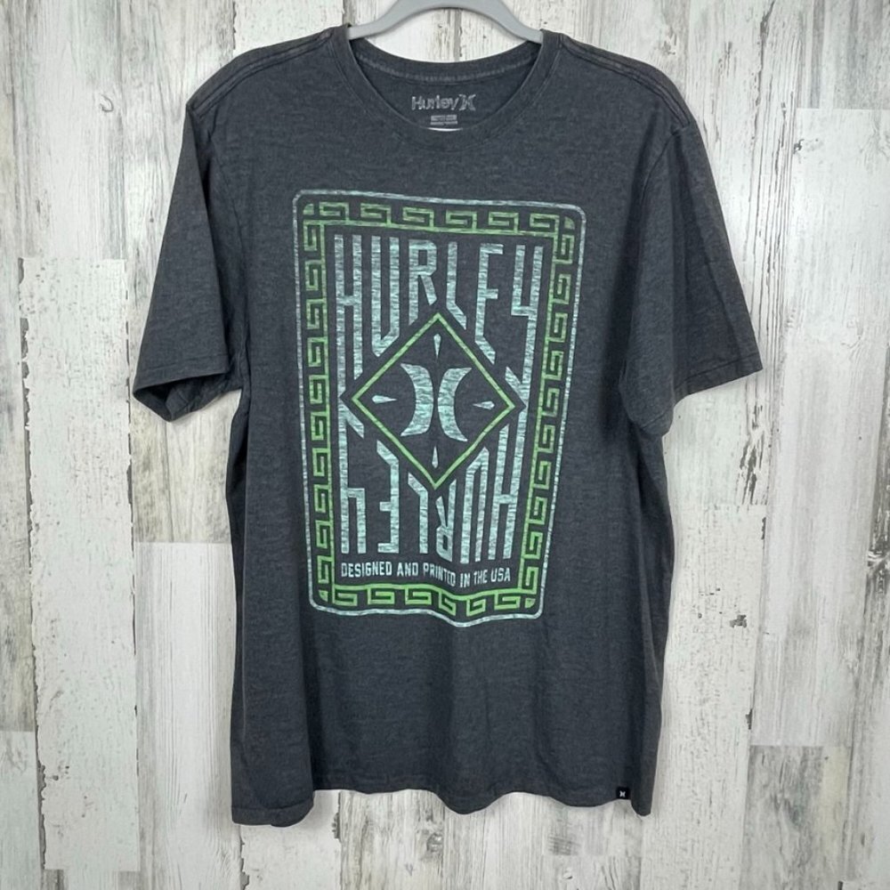Hurley graphic tee shirt surf‎ swim grunge gray Large